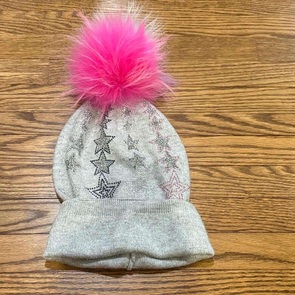 Manière Gray Star Beanie with Pink Pom-Pom Size Small